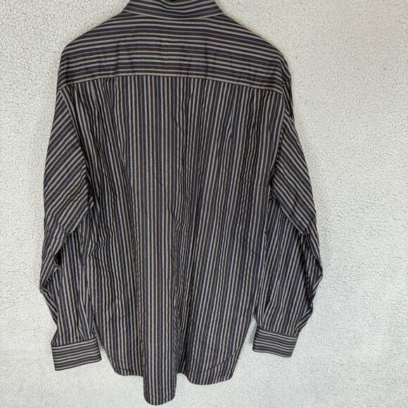 Ermenegildo Zegna Shirt Mens L Black Striped Long Sleeve Button Up Cotton - Picture 3 of 7